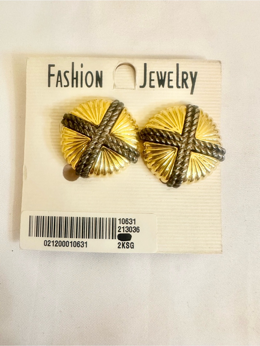 VTG Fashion Jewelry Gold and Silver Cross-Accent Button Earrings